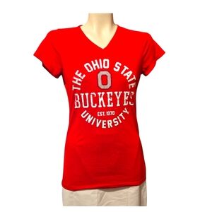 THE‎ OHIO STATE BUCKEYES Ladies Fitted Tee Red Cap Sleeve Soft And Cute Sz Small